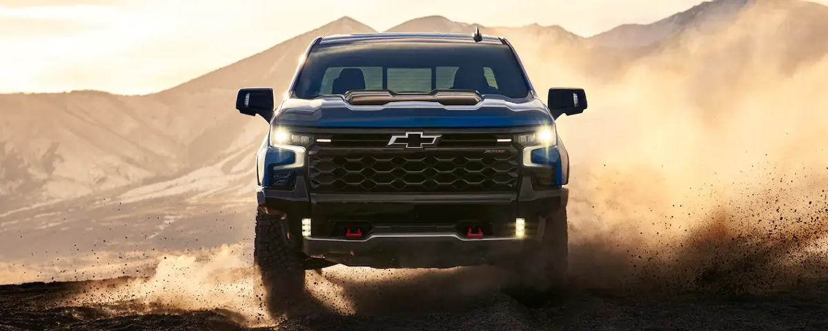 The front-end of the Chevy Silverado 1500 ZR2 off-road truck.