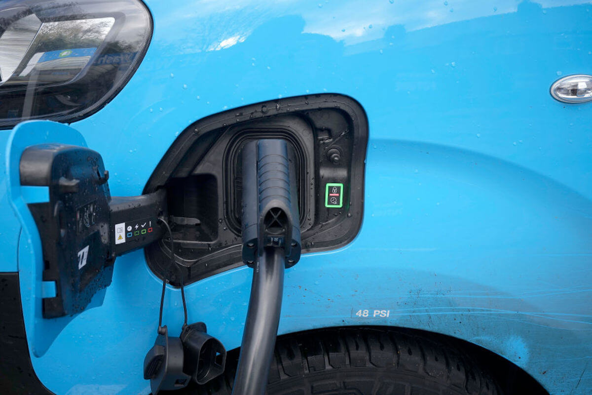 Closeup of blue EV charging