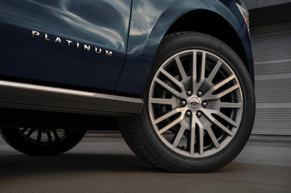 2023 Ford Expedition up close of the wheel. The 2023 Toyota Sequoia is another rival 