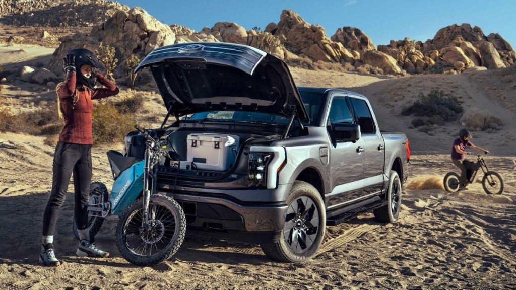 Ford F-150 Lightning on a Dirt Bike Trail with a Full Frunk