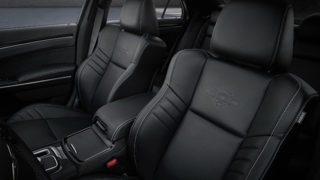 Front Seats of the 2023 Chrysler 300c - notice the leather and the logo in the seatback