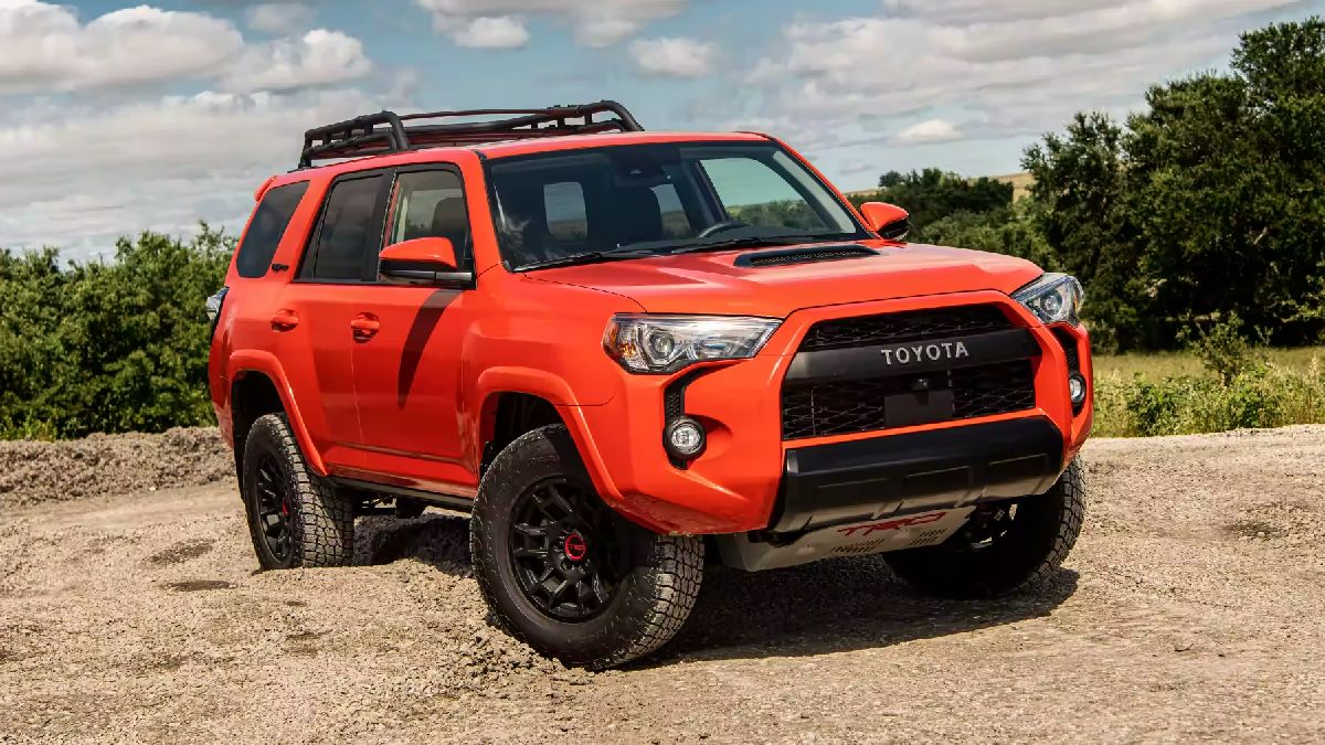 Front angle view of orange 2023 Toyota 4Runner midsize SUV