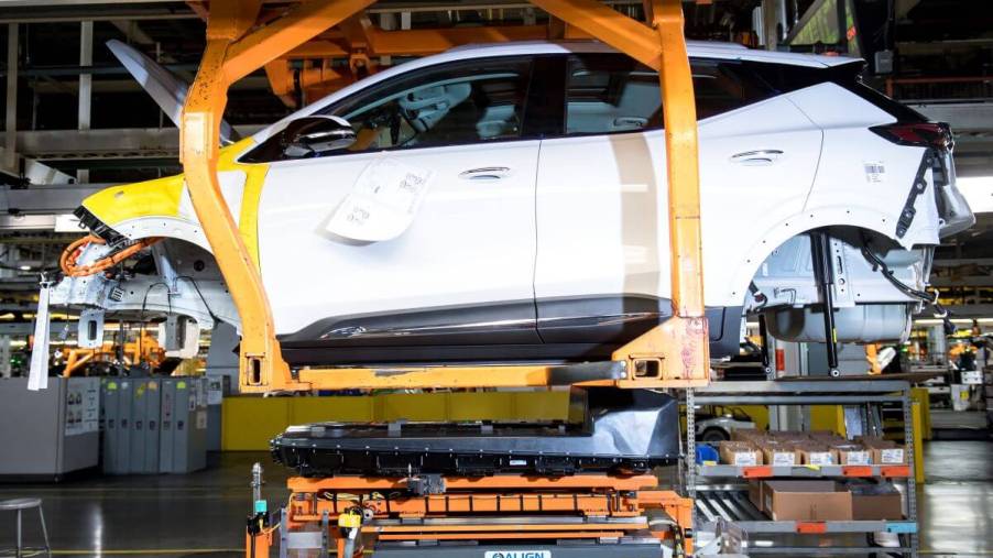 The production of a Chevrolet Bolt EUV electric vehicle at the General Motors Orion Assembly plant in Michigan. GM electric car sales are going in a positive direction