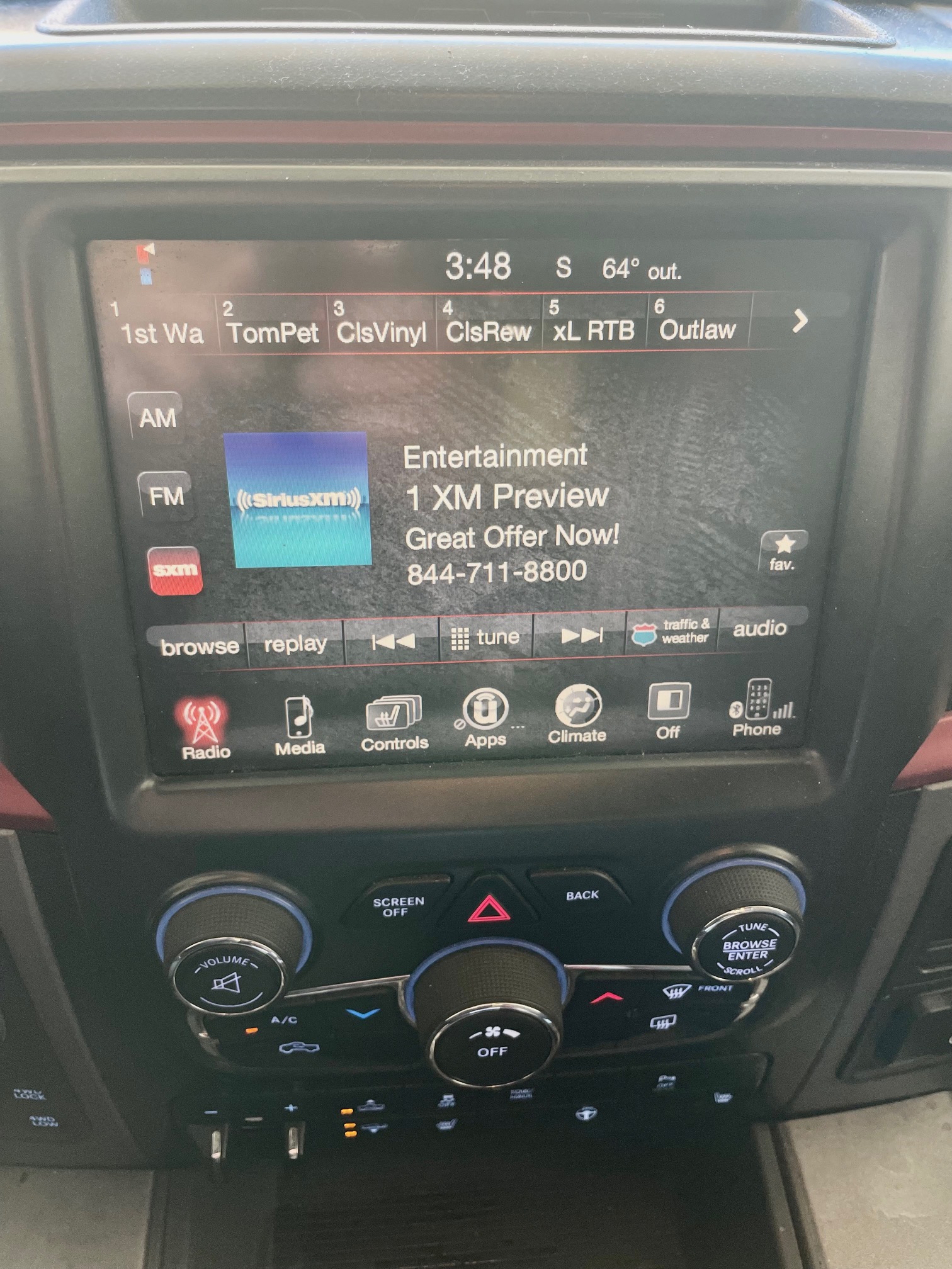 The Sirius Radio screen in my Ram truck