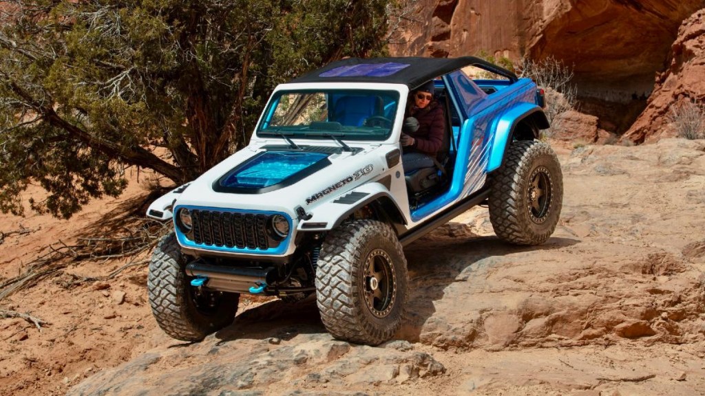 Jeep Wrangler Magneto 3.0 Concept Riding Down a Rocky Trail in Moab