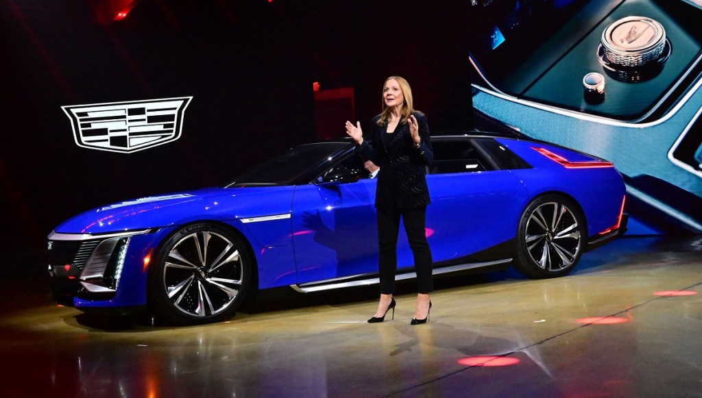 GM CEO Mary Barra with the new Cadillac Celestiq
