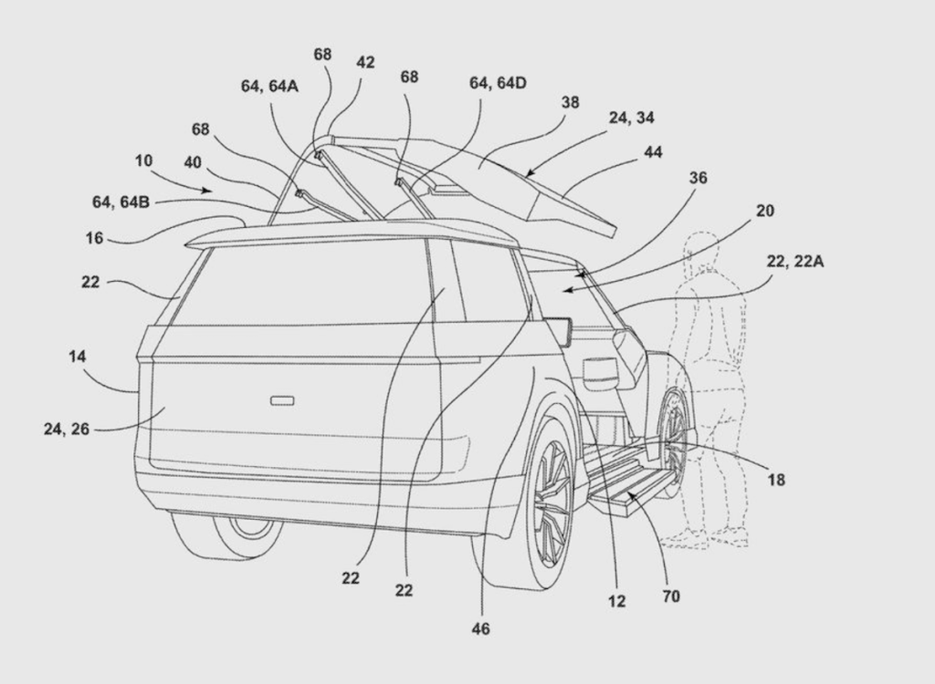 diagram showing a gullwing door on Ford SUV