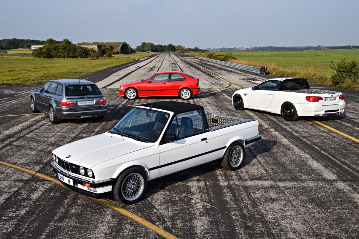 The E36 M3, in the rear of this group shot, cemented the M3 in America