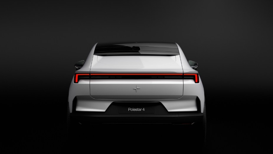 Polestar 4 from the rear showing its lack of rear window. All electric SUV