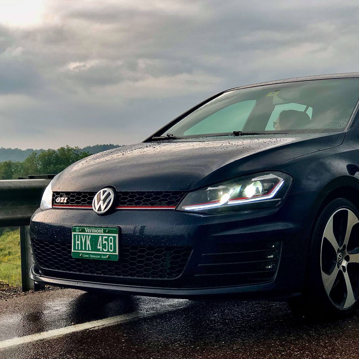 The front of a MK7 Golf GTI, one of the best road trip cars