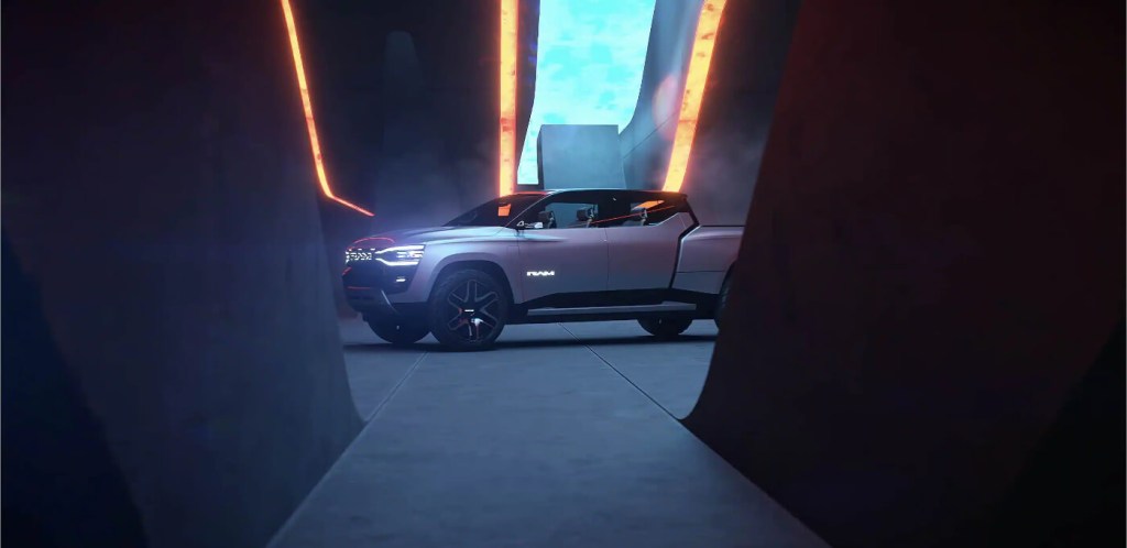 The Ram 1500 Revolution concept is on display as Ram's electric truck.