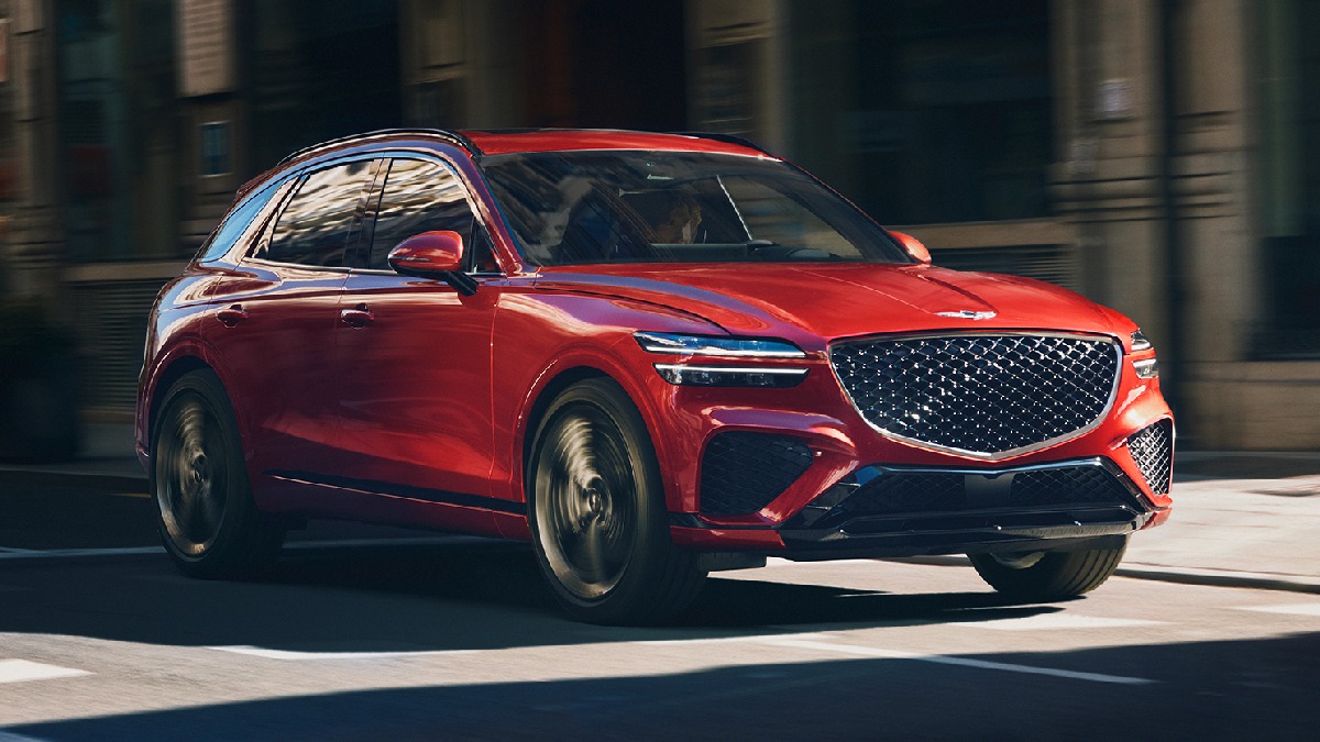Red 2023 Genesis GV70, best new compact luxury SUV, not BMW X3 or Mercedes-Benz GLC, says U.S. News
