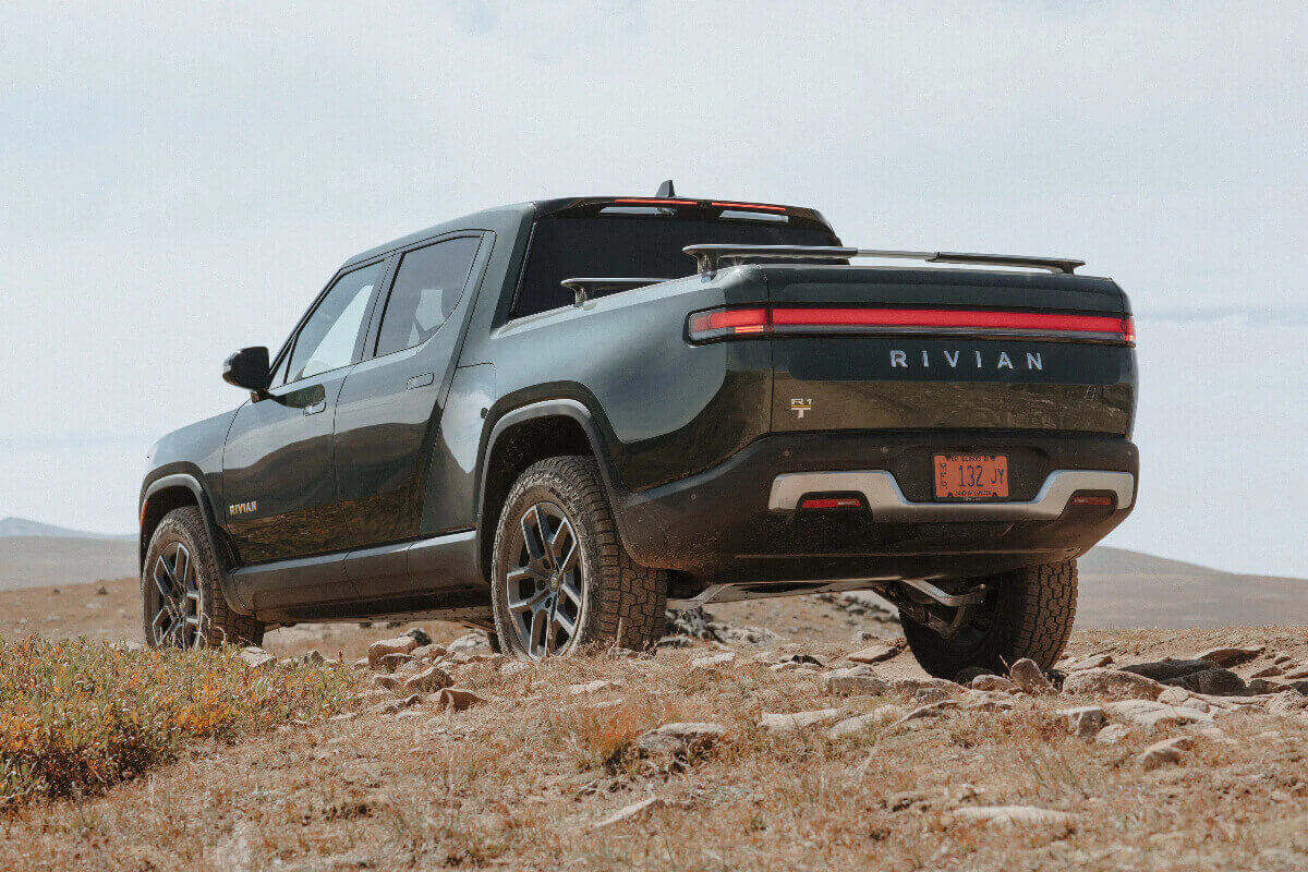 A Rivian R1T electric truck evokes feelings of Walden when it comes to off-roading