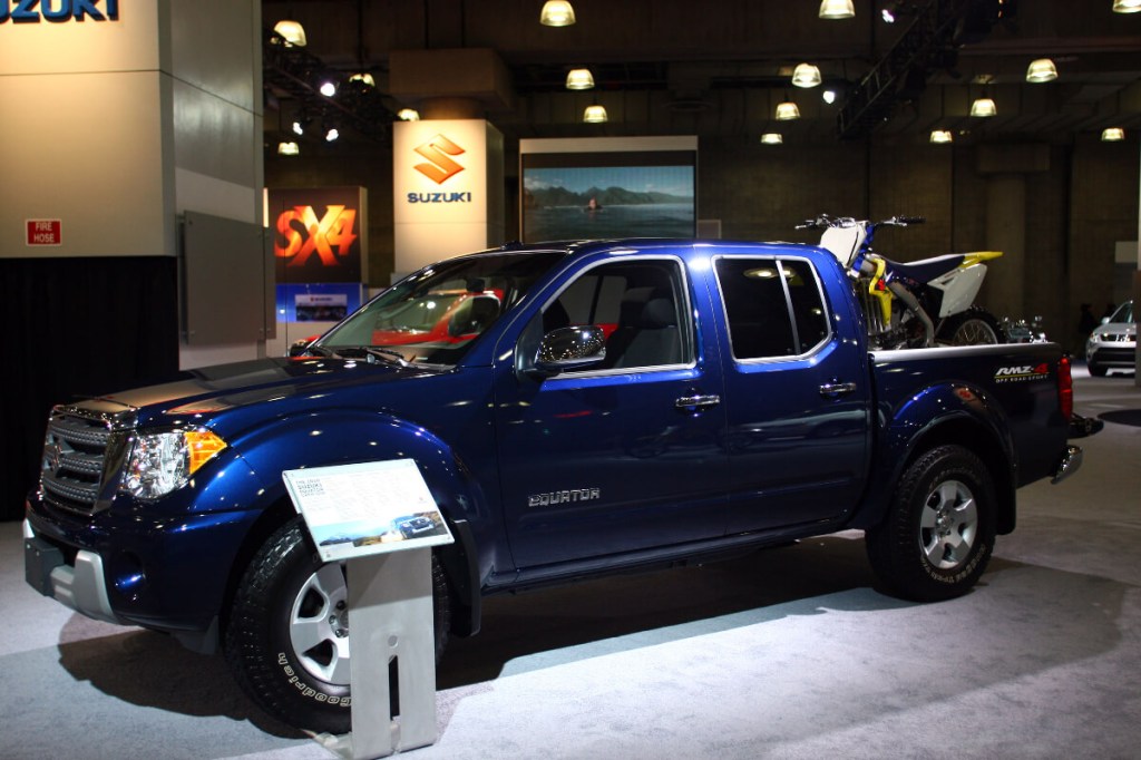A Suzuki Equator sits on display as a rebadged Nissan Frontier.