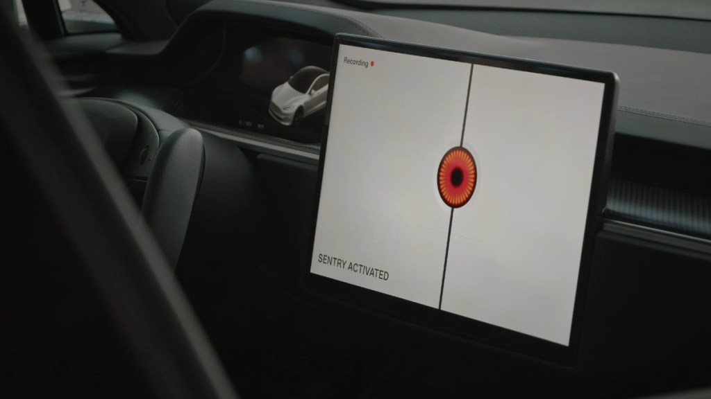 Tesla Touchscreen Showing Sentry Model Activated