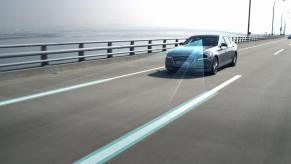A visualization of Hyundai's ADA (active driving assistance) system called Highway Driving Assist