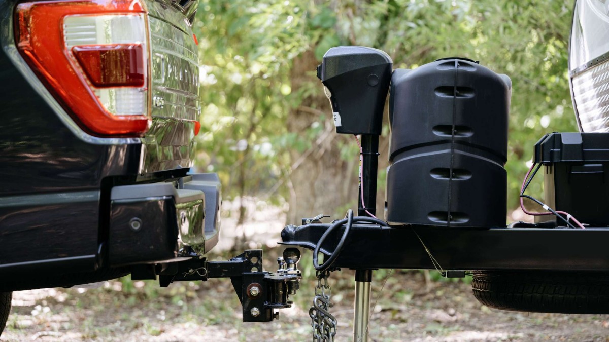 The Result of Using the Ford Pro Trailer Hitch Assist - The hitch ball and trailer coupler are lined up and ready to be connected