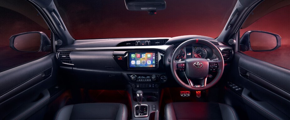 The interior of the 2023 Toyota GR Sport Hilux.