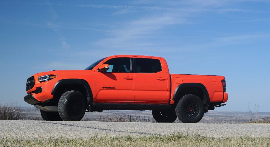 A 2023 Toyota Tacoma is parked near the Flint Hills in Kansas.