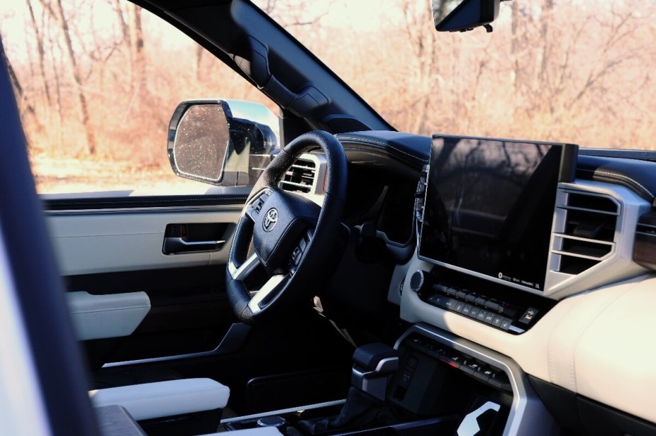 The interior of Toyota's full-size truck, the 2023 Toyota Tundra Capstone.