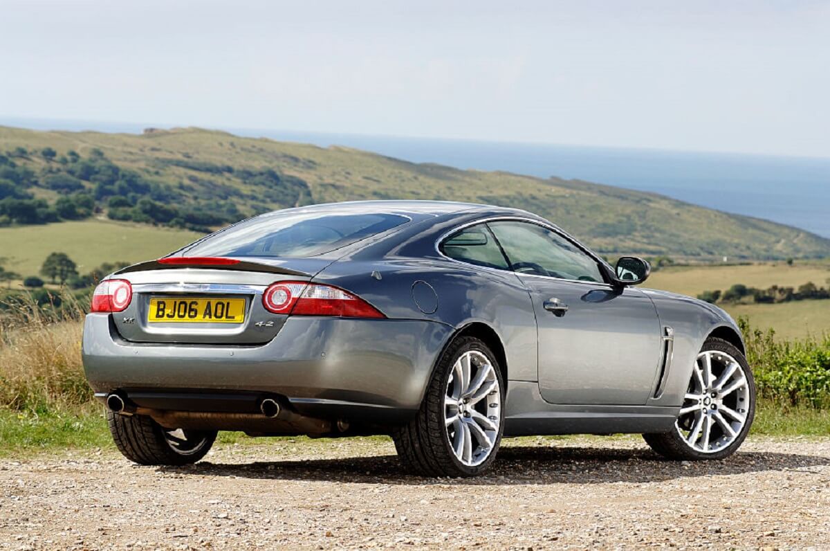 An X150 Jaguar XK shows off its rear-end shape, which it shares with less-cheap XKRs and Aston Martins.