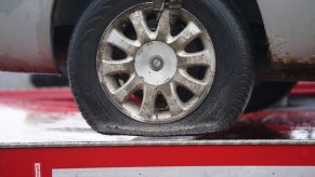A flat tire on a car
