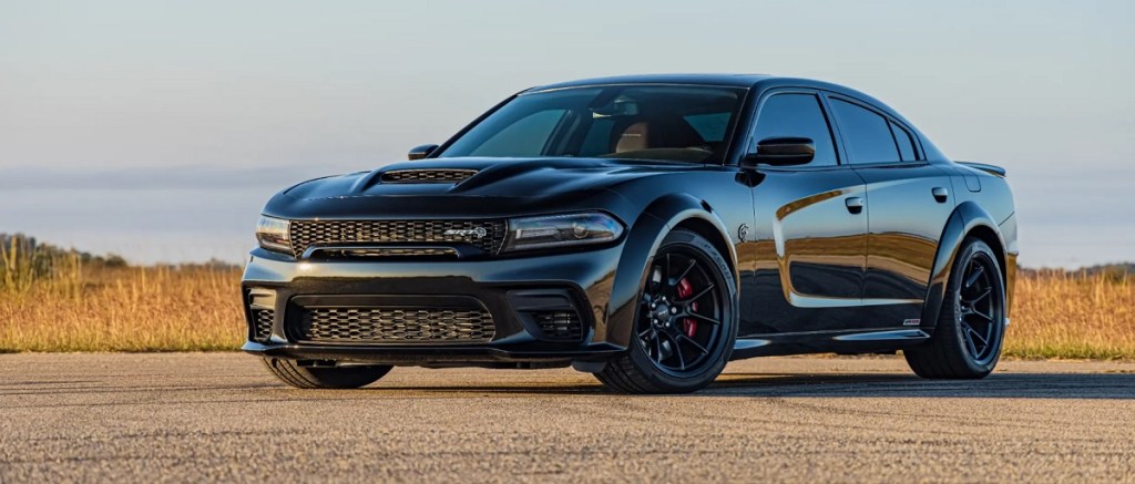 A black Hennessey H1000 Hellcat parked