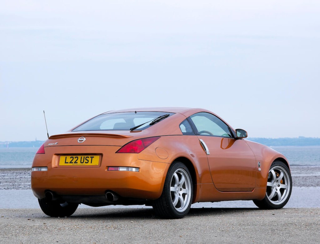 A rear view of the Nissan 350Z in orange