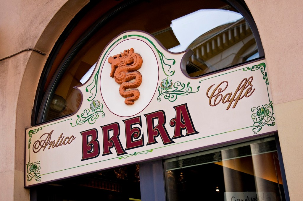 The Visconti Serpent on a cafe sign in Milan