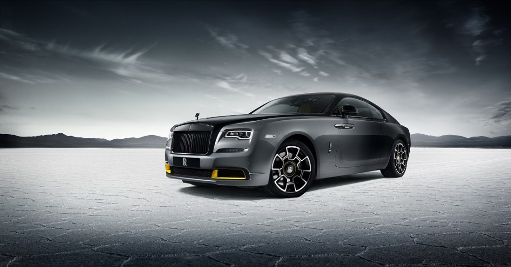 The Rolls Royce Wraith in black on the Bonneville Salt Flats