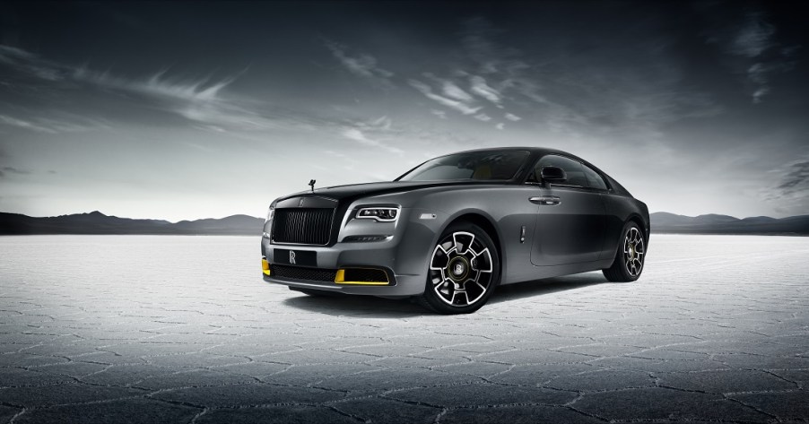 The Rolls Royce Wraith in black on the Bonneville Salt Flats