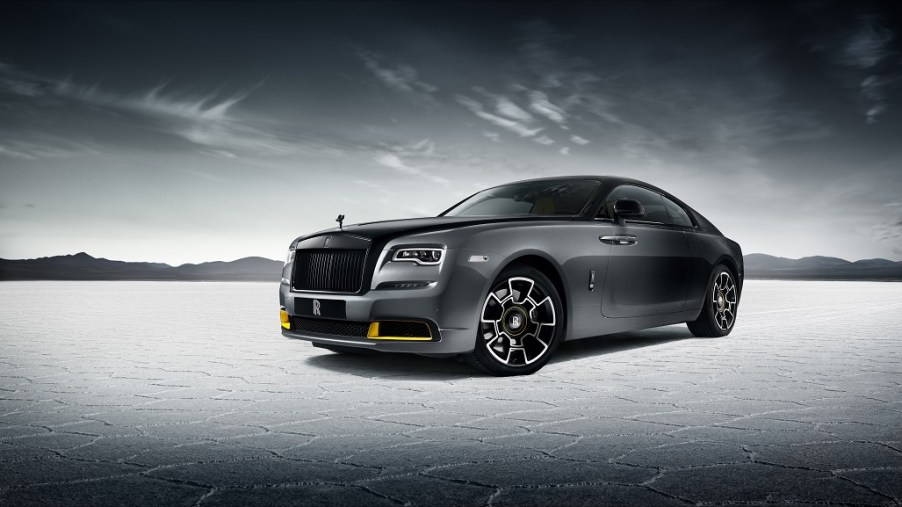 The Rolls Royce Wraith in black on the Bonneville Salt Flats