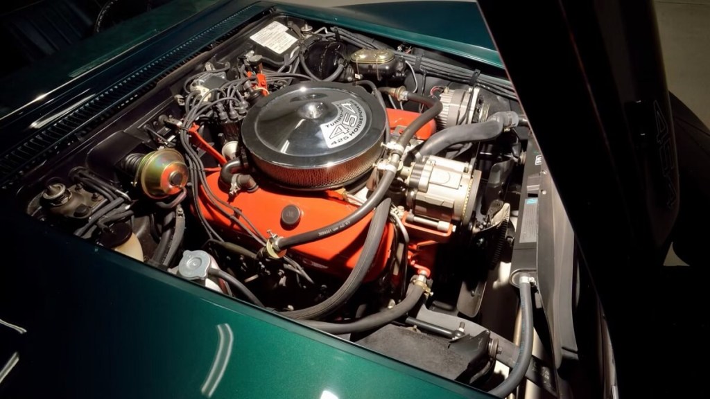 A 454 LS6 engine in a special edition C3 Corvette shows off its orange paint.
