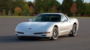A used 2004 Chevrolet Corvette C5 shows off its aggressive sports car styling.