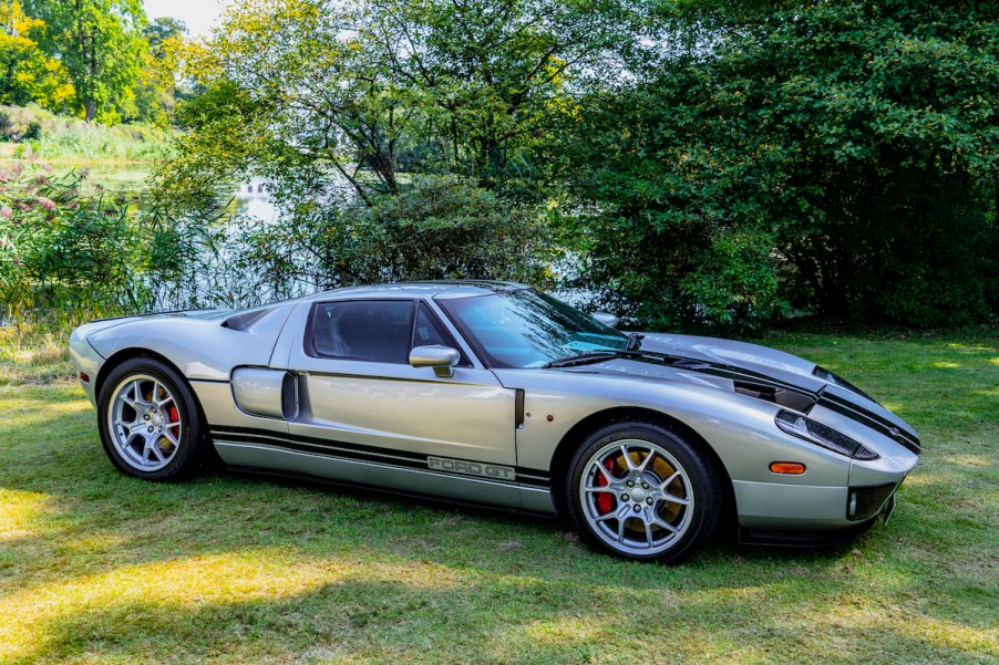 A silver Ford GT 2005 sports car on display at the 2019 Concours d'Elegance at palace Soestdijk, the Ford GT is among Doug DeMuro's dream cars