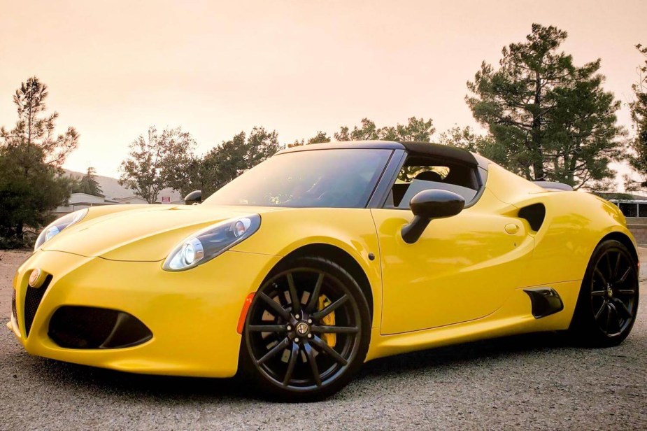 The front of an Alfa Romeo 4C used sports car for sale on an auction site.