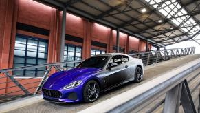 A 2019 Maserati GranTurismo shows off its GT car proportions and tri-color paint work.