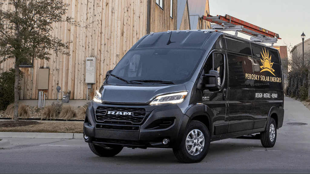 Gray 2021 Ram ProMaster van front 3/4