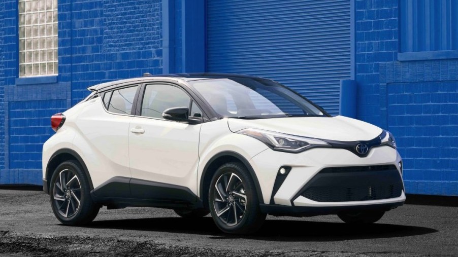 A white 2022 Toyota C-HR is parked.
