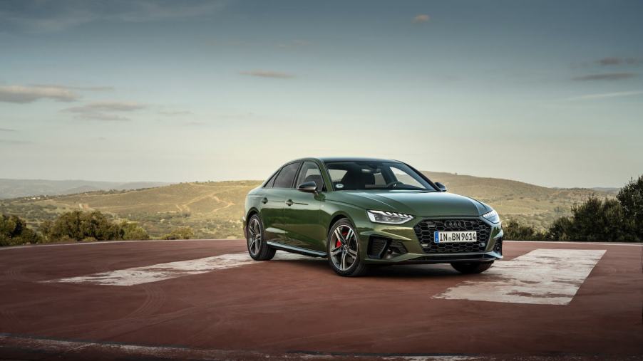 A green 2023 Audi A4 sedan parked at sunrise, which is one of the best Audi vehicles for safety.