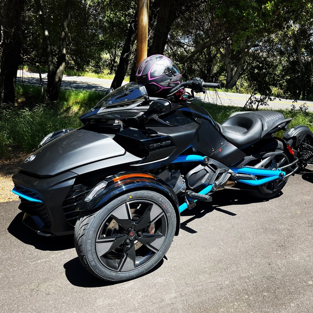 The 2023 Cam-Am Spyder parked on pavement