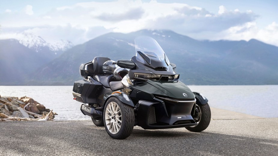 The 2023 Cam-Am Spyder parked outside