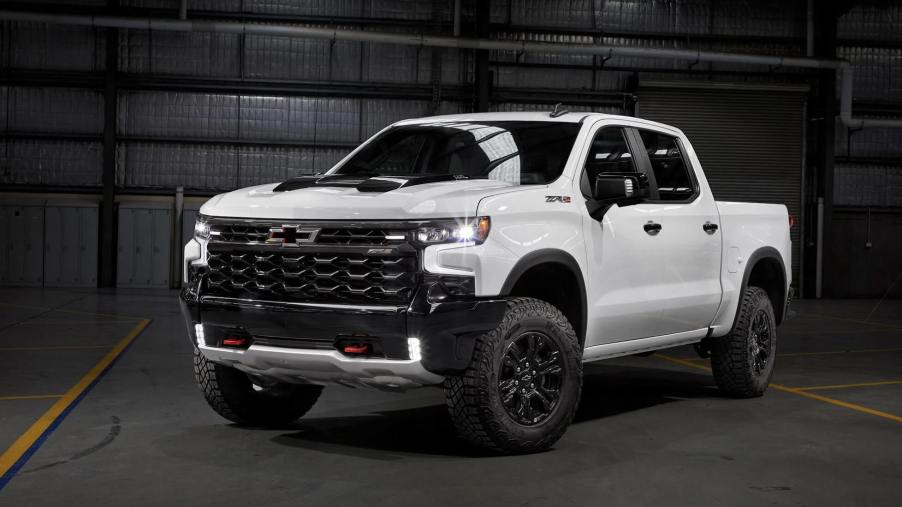 The 2023 Chevy Silverado 1500 parked in a warehouse