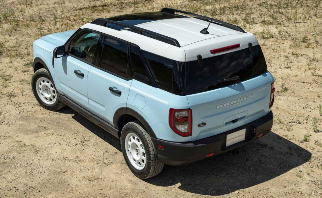 Rear view of the 2023 Ford Bronco Sport. Order banks for the 2024 Bronco Sport will open this summer. 