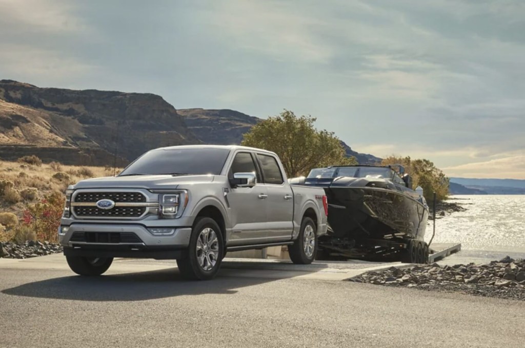 The 2023 Ford F-150 towing a boat