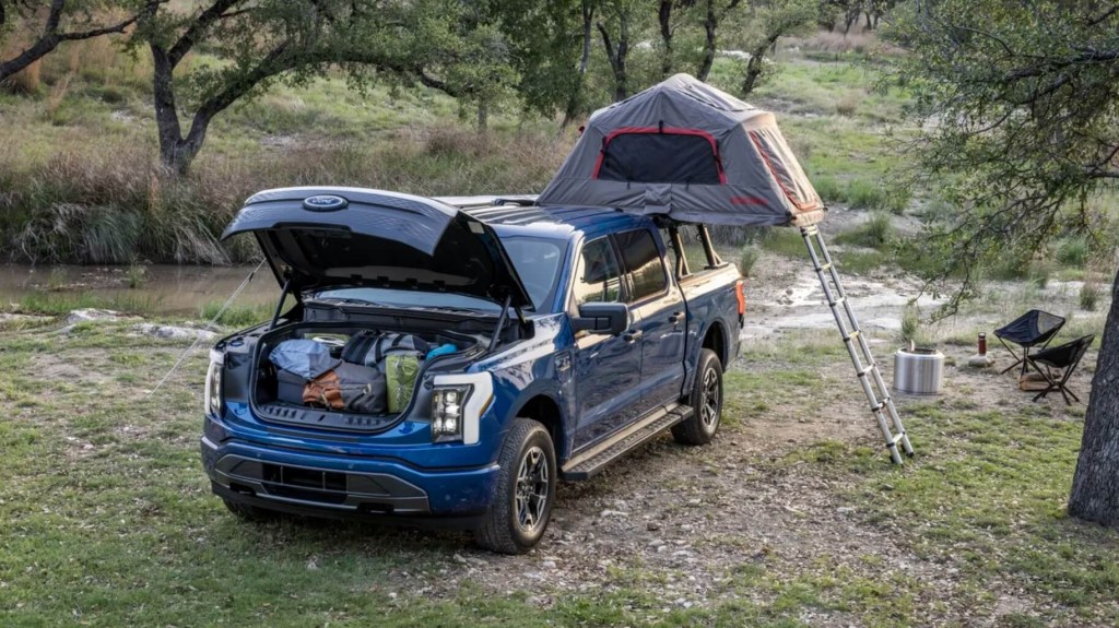 The 2023 Ford F-150 Lightning on a camping trip