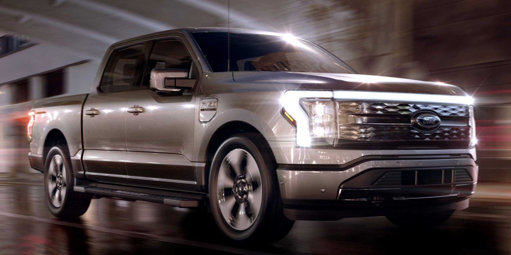 The 2023 Ford F-150 Lightning on the road 
