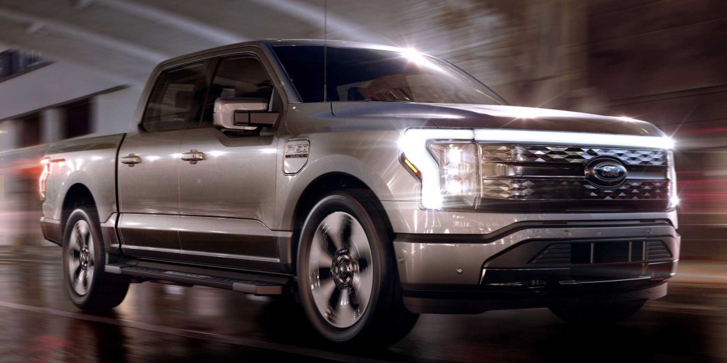 The 2023 Ford F-150 Lightning on the road