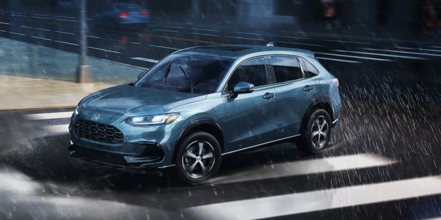 A blue Honda HR-V on display.