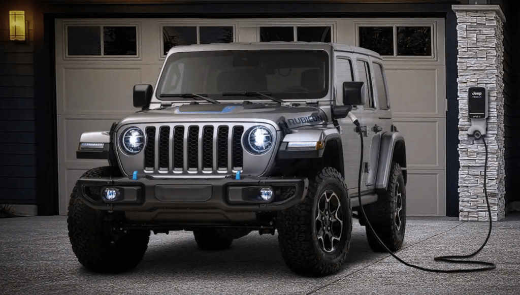 Charcoal 2023 Jeep Wrangler 4xe hybrid on driveway